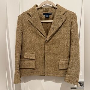 Vintage Ralph Lauren Tan Herringbone Jacket
Size 10 old money preppy Italian